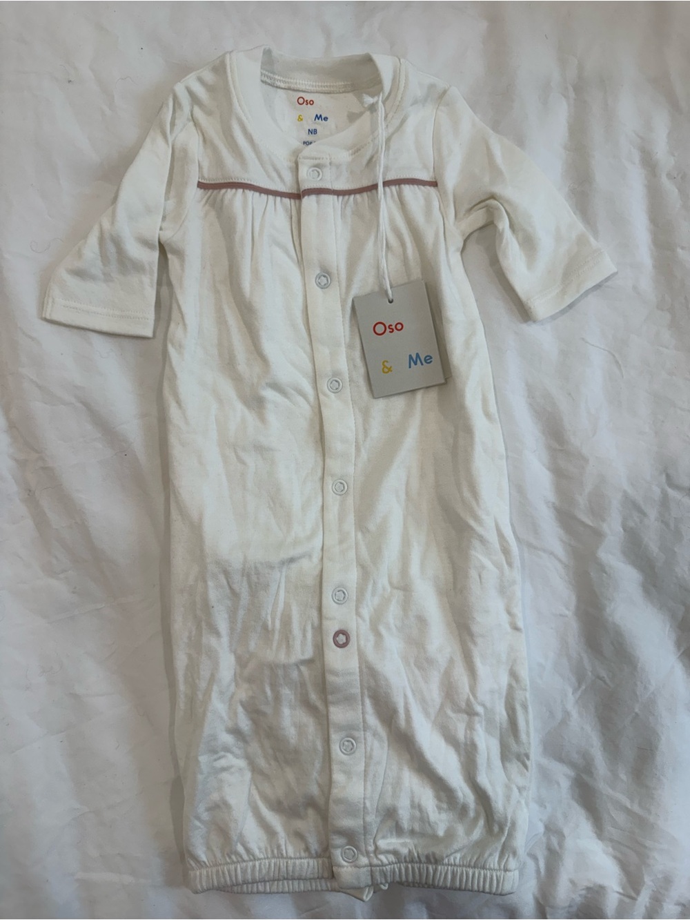 Oso & Me White Newborn Convertible Sleep Gown with Pink Accent